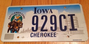 Iowa CHEROKEE Indian Tribe  Cattleman license plate Native American Tribal Cow