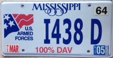 U.S. ARMED FORCES MILITARY  license plate Army Navy Marine Air Guard Veteran DAV