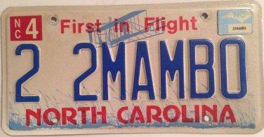 North Carolina vanity 2 MAMBO license plate DANCE Dancing Cuba Music Song Cuban