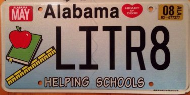 AL Helping Schools vanity LITR8 Litterate  license plate Education Teacher Smart