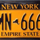 NY Gold Empire State license plate FMN 6661 Repeating Triple 6 Graphic USA Devil
