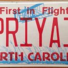 North Carolina vanity PRIYA 1 license plate Priyanka NC