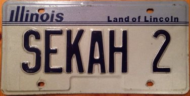 Illinois vanity SEKAH 2 license plate
