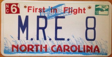North Carolina vanity MRE 8 license Plate RE MIster MR NC