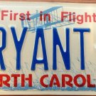North Carolina vanity BRYANT 7  License Plate Name Brian Bryan Kobe