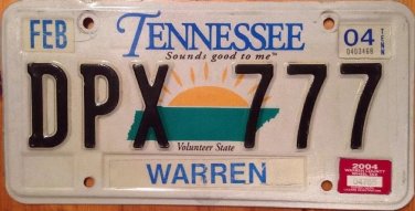 Tennessee Triple Digit 7 license plate #DPX repeating Number 777 Perfection