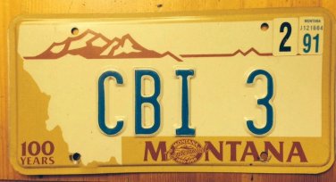 Montana Centennial vanity CBI 3 license plate Central Bank Bureau Investigation