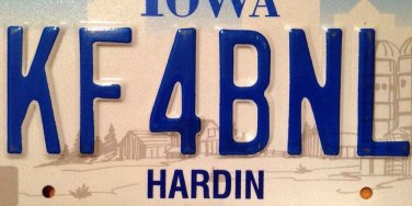 Iowa vanity KF 4  license plate