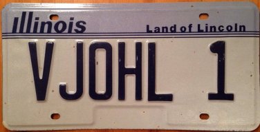 Illinois vanity V JOHL 1 license plate Joel Australian name Vjohl
