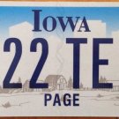 Iowa Triple 2 license plate #TEB 222  Two repeating number USA PAGE county