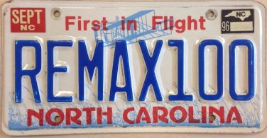 North Carolina vanity RE/MAX 100  license Plate Realtor Real Estate Agent Realty