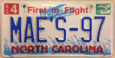 NC vanity MAE 1997 license plate Maia Maya Maye Mei Maelee Maelynn May Carolina