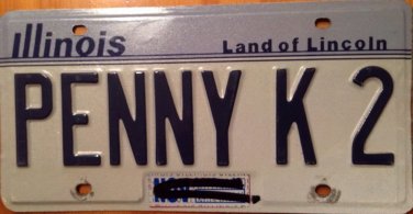 Illinois vanity PENNY K 2 license plate Penney Pennie Pennee Penelope Pennee