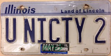 ILLINOIS vanity UNICITY 2 license plate Unique Unity United Only One Unification