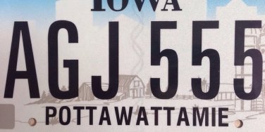 Iowa Triple Digit 5 License Plate Indian tribe #AGJ 555 Five Numb