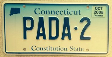 Connecticut vanity PADA 2 license plate Sanskrit PA PAD CT