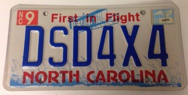 North Carolina vanity DSD 4x4 license plate Car SUV Auto