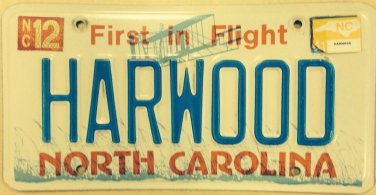 NC vanity HARWOOD HARD WOOD license Plate USS Floor tree Harold Harry Harris
