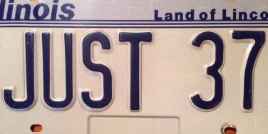 Vanity JUST 37 Years Old license plate