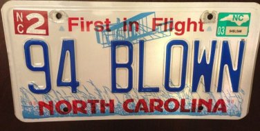 North Carolina vanity 94 BLOWN License Plate