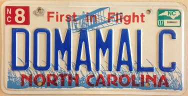 North Carolina vanity DOMAMALC license plate