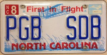 North Carolina vanity PGB SDB license plate