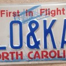 North Carolina vanity LO & KA license plate Loka Karen Karine Lois Lorie Louis