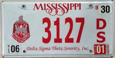 Delta Sigma Theta Sorority license plate Greek system Soror College #3127