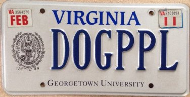 Georgetown University vanity DOG PEOPLE license plate DC Puppy Pet Lover Animal