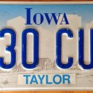Iowa TAYLOR county License Plate Zachary USA United States President #230 CUG