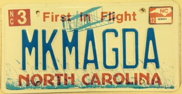 North Carolina vanity MK MAGDA license plate Magdalena
