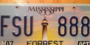 Mississippi vanity FSU 888 Florida State University license plate triple Eight 8
