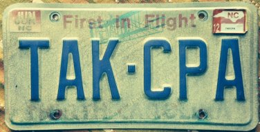 NC vanity TAKE CPA license plate Certified Public ACCOUNTANT Exam Accounting