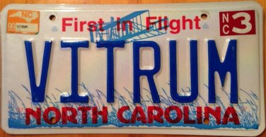 North Carolina vanity VITRUM license plate Latin Language Glass Woad Blue Flower