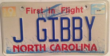 CAROLINA vanity J GIBBY Gilbert license plate Gibbie Gibson Gibbs Gibbons iCarly