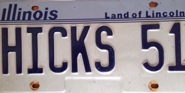 IL vanity HICKS 51 license plate Chick Film Cars Aliens Race Car Hickes Area