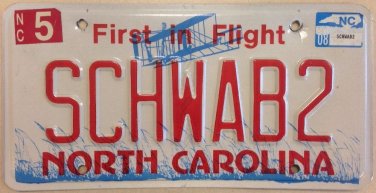 NC vanity SCHWAB license plate Charles