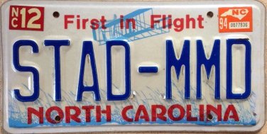 North Carolina vanity STAD MMD  license plate City Swedish Dutch Language