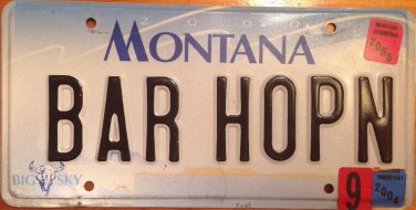 Vanity BAR HOPPING license plate ALCOHOL Drink Drunk Beer Whiskey Pub Crawl Tour