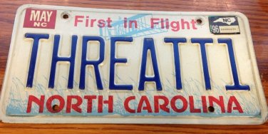 North Carolina vanity THREAT  License Plate Virus Bomb Computer Force Terrorism