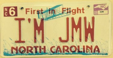 NC vanity I AM JIM W JAMES license Plate Jimmy Jon Jimmie Jaime Jamesina Jamie