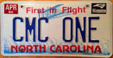 NORTH CAROLINA vanity CMC ONE license plate Carolinas Medical Center Doctor Nurs