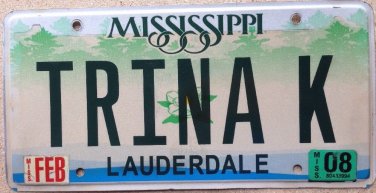 MS vanity TRINA K license plate Katrina Katarina Katherine Kathy Catrina