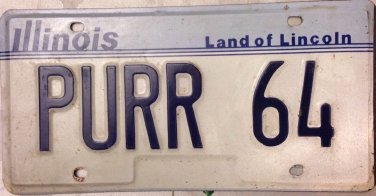 ILLINOIS vanity PURR 64 license plate Cat Cats Kitten 1964 Feline