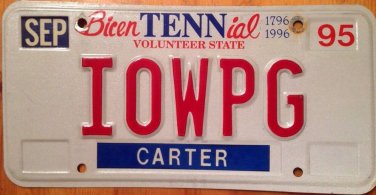 Tennessee vanity I OWE PG license plate Peter Paul George