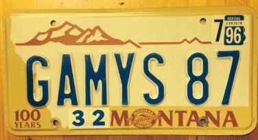 Montana Centennial vanity GAMYS 87 license plate 1987 Games Board Video