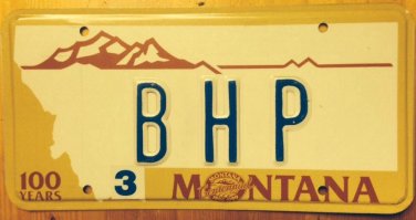 Montana Centennial vanity BHP BE HP Hewlett Packard license plate Ben Brian Boris Barbara
