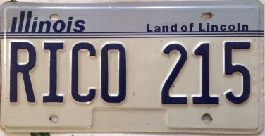 Illinois vanity RICO 215 license plate Richard Rick Puerto Richie
