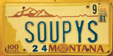 Montana Centennial vanity SOUPYS license plate Soup Meal Food Restaurant