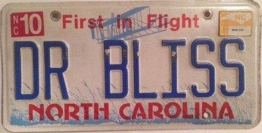 North Carolina vanity DOCTOR BLISS license plate Hershey Auto Car Drug Comics NC